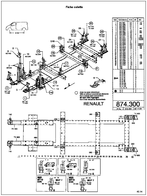 Renault Trafic. References de positionnement des pieces remplacees