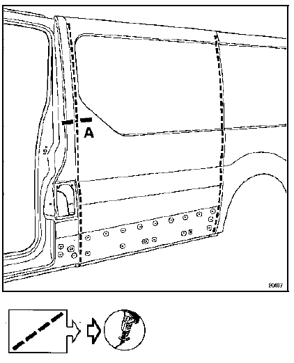 Renault Trafic. Panneau latérale arrière partie avant