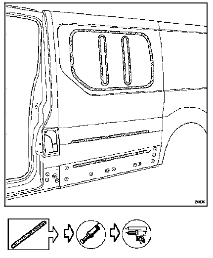 Renault Trafic. Panneau latérale arrière partie avant