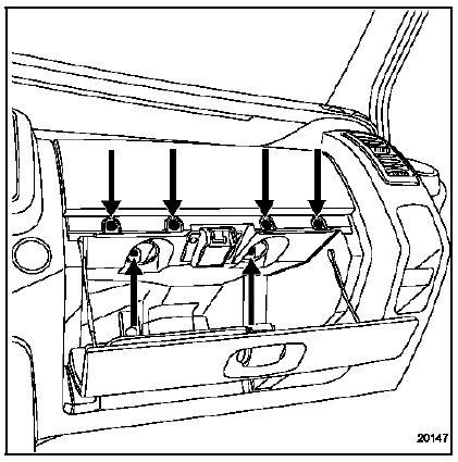 Déposer les six vis de fixation de l'airbag passager.