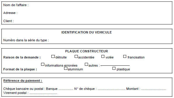 Renault Trafic. Demande de duplicata de plaque constructeur