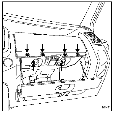 Déposer les six vis de fixation de l'airbag passager.
